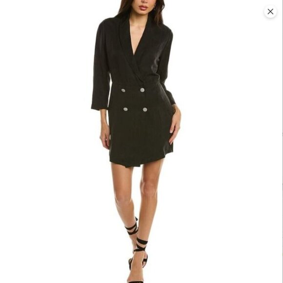 ba&sh Arya Blazer Button Dress (Women's size 8 US) Black Cupro NWT - Picture 1 of 16